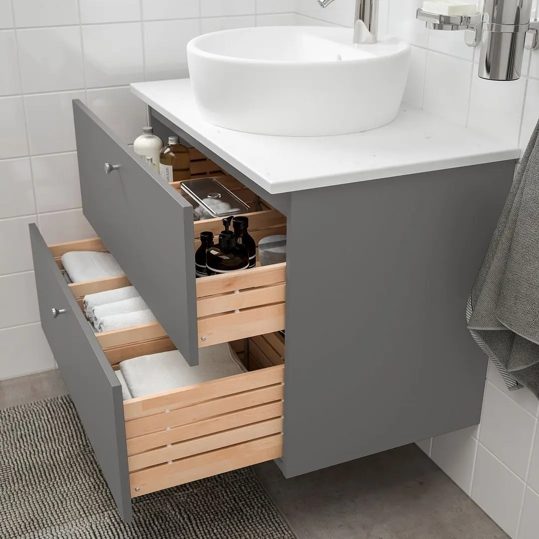 Набор тумбы с раковиной Ikea Godmorgon/Tolken/Horvik раковина 45x45/смеситель 82x49x74 (Гиллбурен Темно-серый/Под Мрамор) - 5