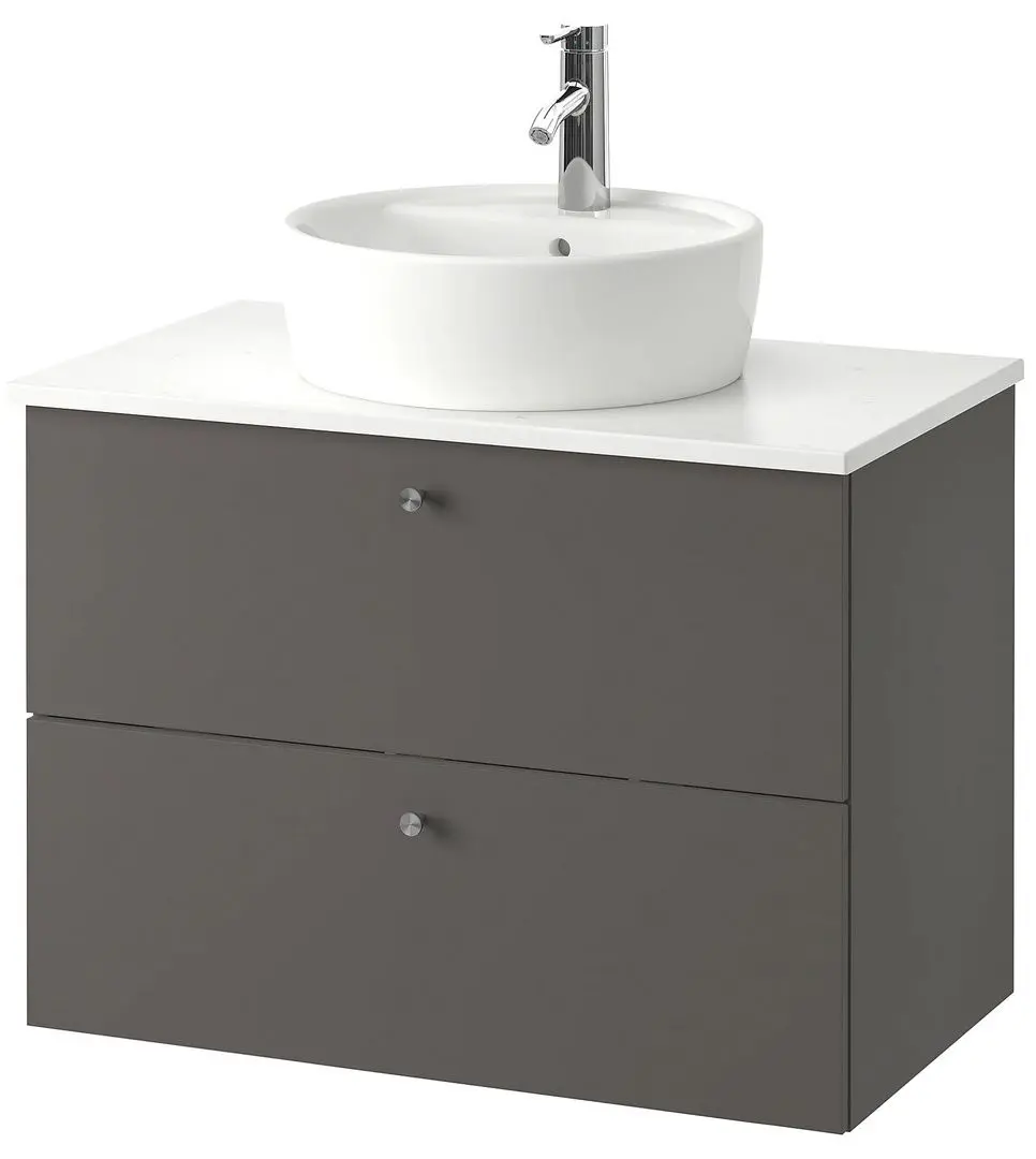 Набор тумбы с раковиной Ikea Godmorgon/Tolken/Horvik раковина 45x45/смеситель 82x49x74 (Гиллбурен Темно-серый/Под Мрамор)