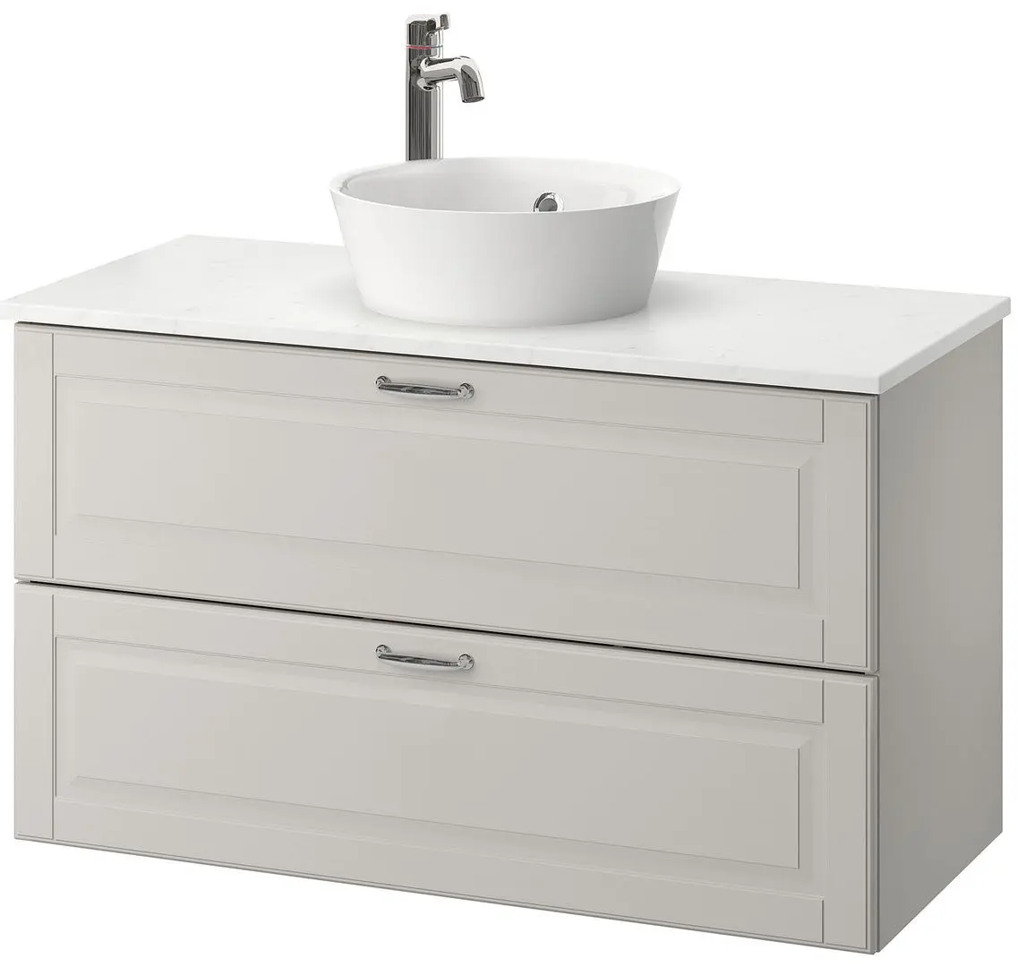 Набор тумбы с раковиной Ikea Godmorgon/Tolken/Kattevik раковина 40cm/смеситель 102x49x75 (Кашен Серый/Под Мрамор)