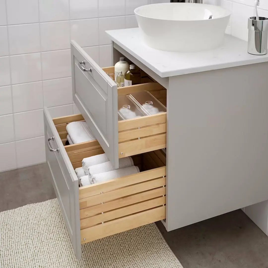 Набор тумбы с раковиной Ikea Godmorgon/Tolken/Kattevik раковина 40cm/смеситель 62x49x75 (Кашен Серый/Под Мрамор) - 5