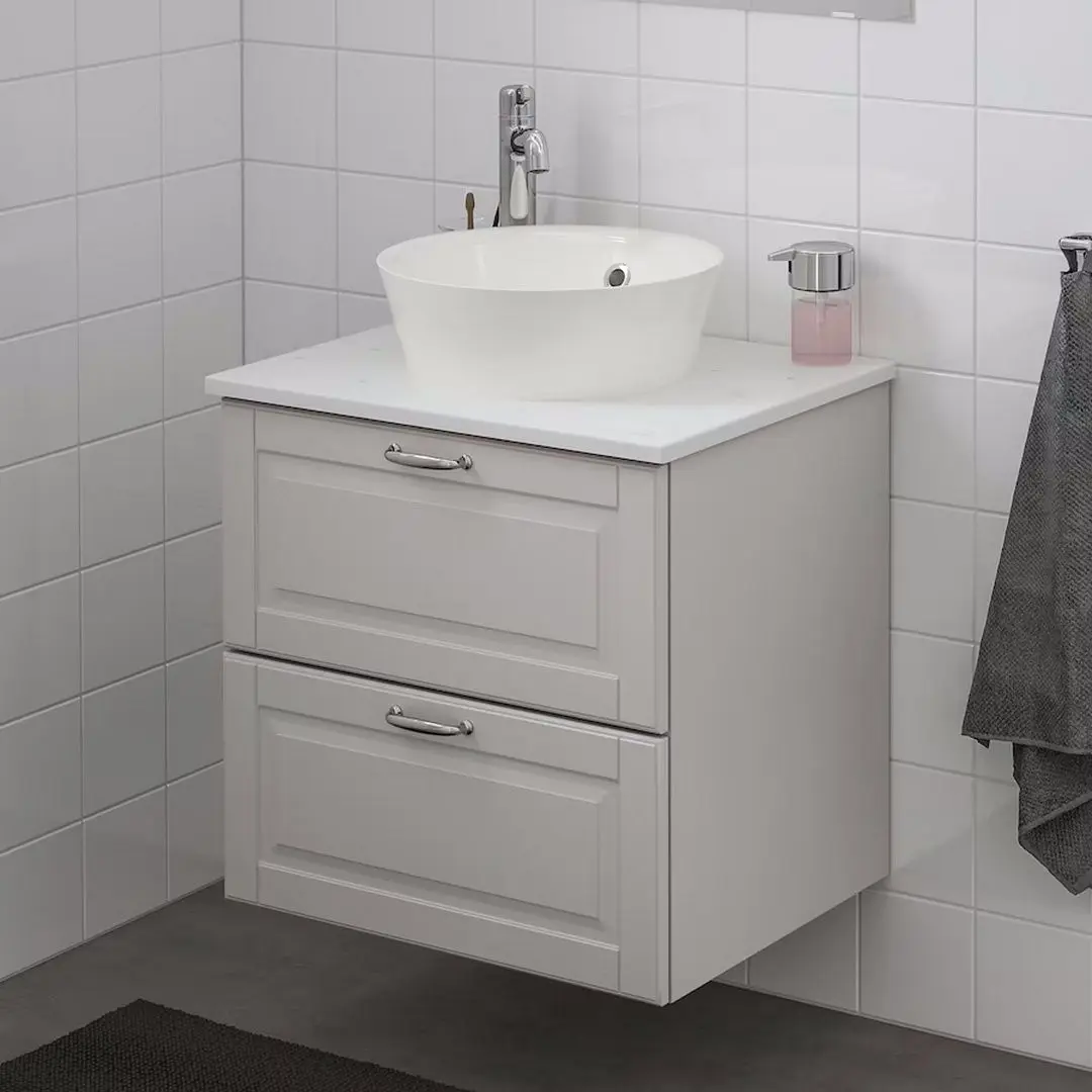 Набор тумбы с раковиной Ikea Godmorgon/Tolken/Kattevik раковина 40cm/смеситель 62x49x75 (Кашен Серый/Под Мрамор) - 4