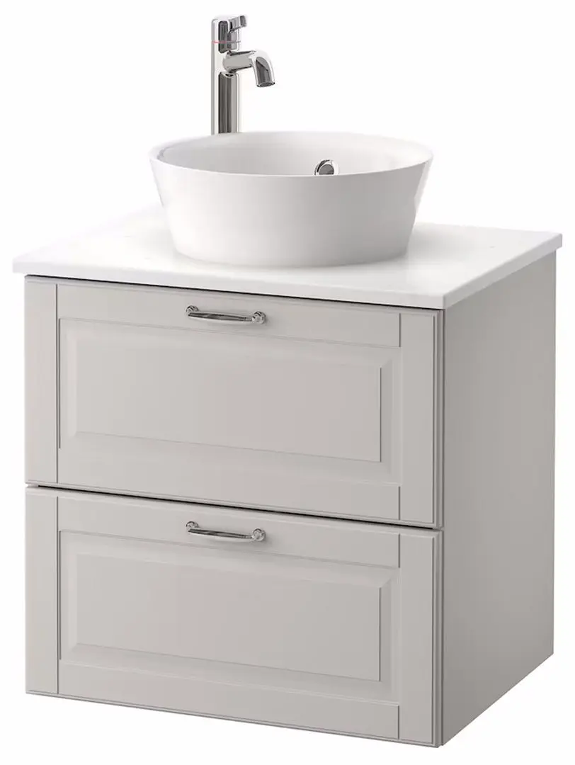 Набор тумбы с раковиной Ikea Godmorgon/Tolken/Kattevik раковина 40cm/смеситель 62x49x75 (Кашен Серый/Под Мрамор)