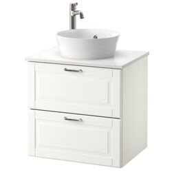 Набор тумбы с раковиной Ikea Godmorgon/Tolken/Kattevik раковина 40cm/смеситель 62x49x75 (Касжон Белый/Под Мрамор)