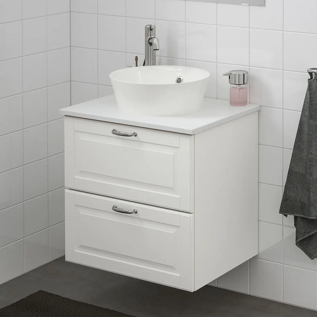 Набор тумбы с раковиной Ikea Godmorgon/Tolken/Kattevik раковина 40cm/смеситель 62x49x75 (Касжон Белый/Под Мрамор) - 5