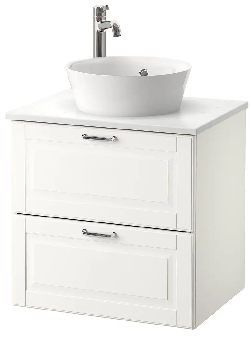 Набор тумбы с раковиной Ikea Godmorgon/Tolken/Kattevik раковина 40cm/смеситель 62x49x75 (Касжон Белый/Под Мрамор)