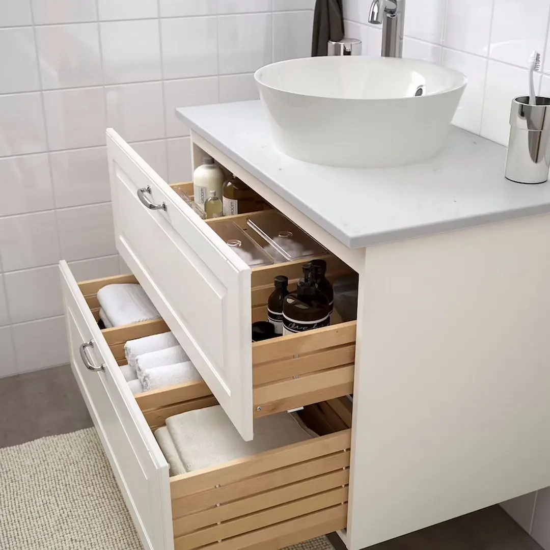 Набор тумбы с раковиной Ikea Godmorgon/Tolken/Kattevik раковина 40cm/смеситель 82x49x75 (Кашен Белый/Под Мрамор) - 9