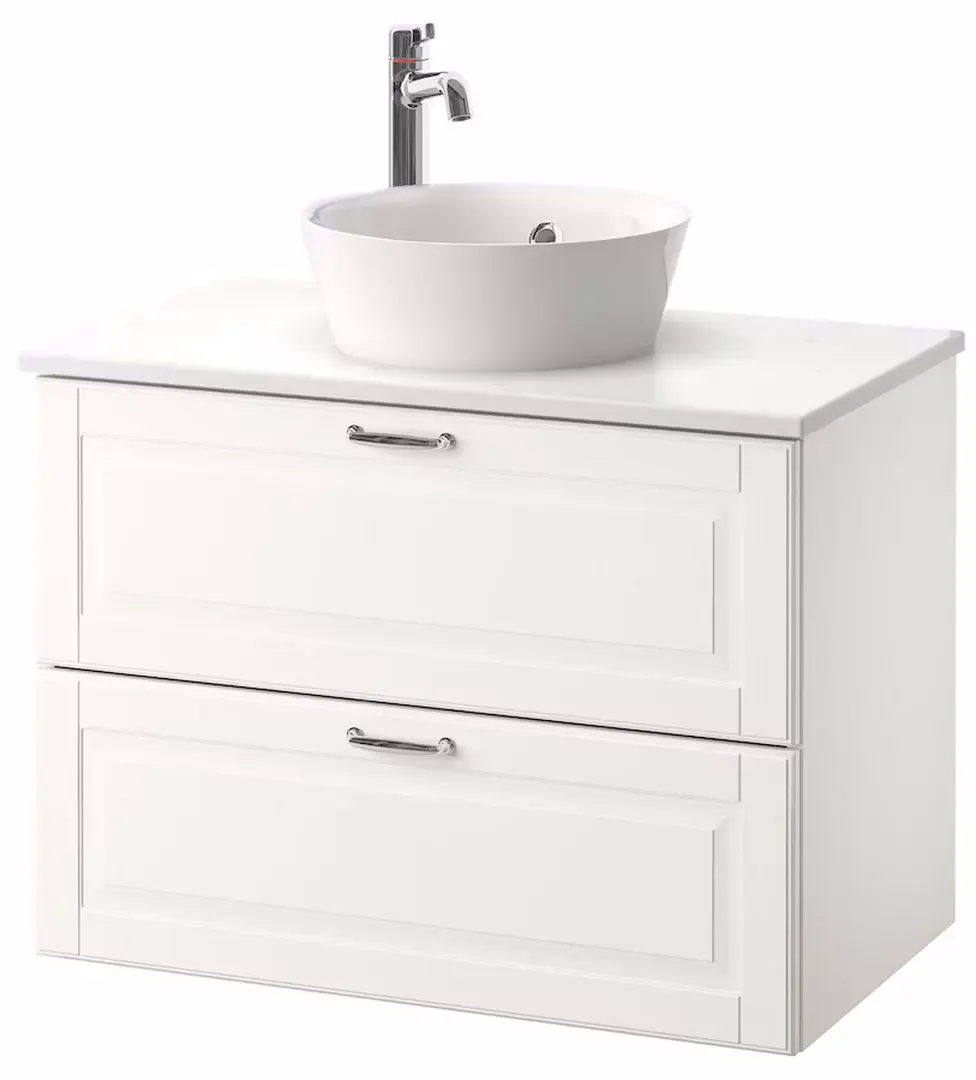 Набор тумбы с раковиной Ikea Godmorgon/Tolken/Kattevik раковина 40cm/смеситель 82x49x75 (Кашен Белый/Под Мрамор)