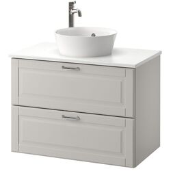 Набор тумбы с раковиной Ikea Godmorgon/Tolken/Kattevik раковина 40cm/смеситель 82x49x75 (Касжон Серый/Под Мрамор)