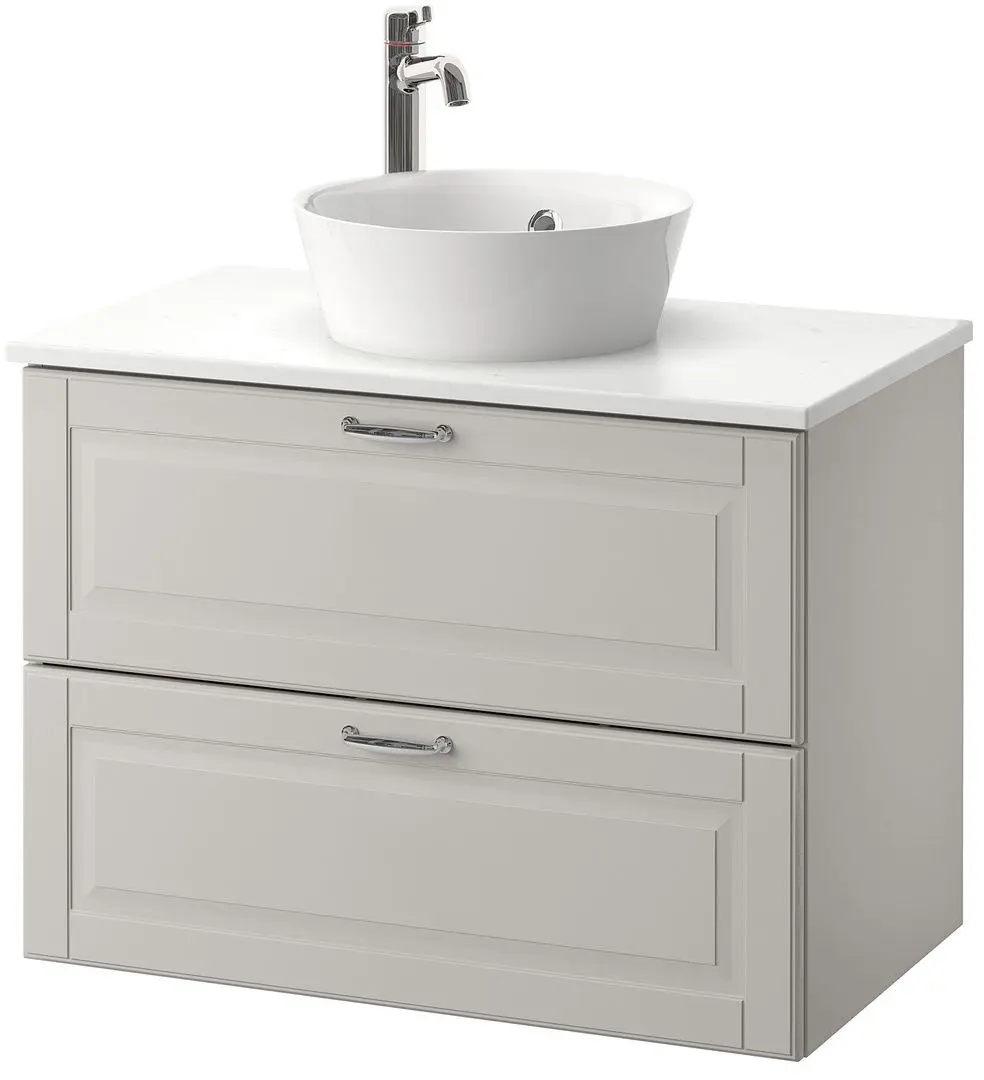 Набор тумбы с раковиной Ikea Godmorgon/Tolken/Kattevik раковина 40cm/смеситель 82x49x75 (Касжон Серый/Под Мрамор)