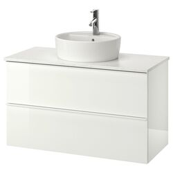 Набор тумбы с раковиной Ikea Godmorgon/Tolken/Tornviken раковина 45/смеситель 102x49x74 (Lucios Alb/Aspect Marmură)