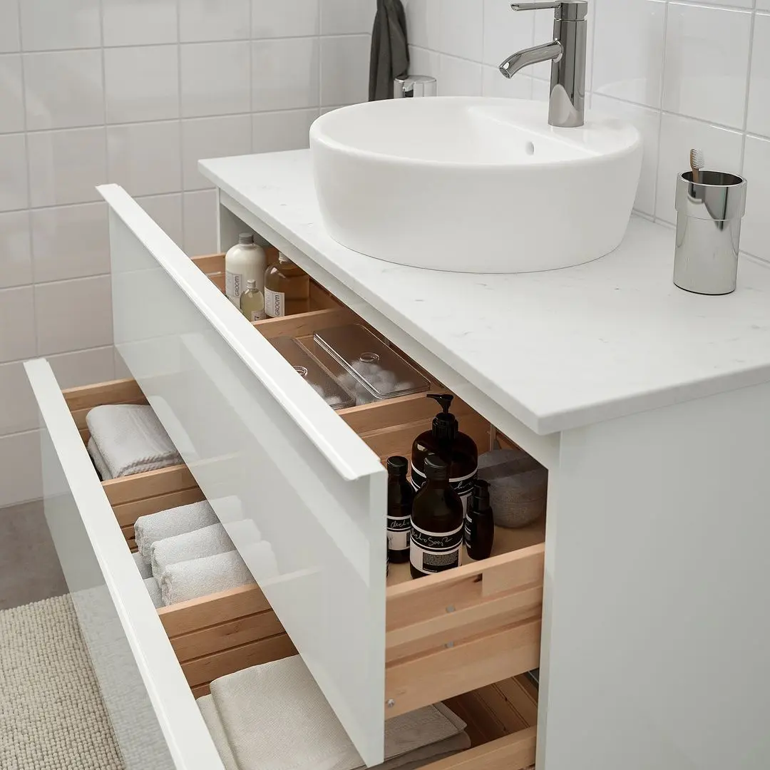 Набор тумбы с раковиной Ikea Godmorgon/Tolken/Tornviken раковина 45/смеситель 102x49x74 (Lucios Alb/Aspect Marmură) - 6