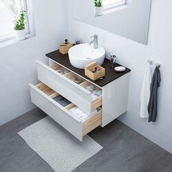 Набор тумбы с раковиной Ikea Godmorgon/Tolken/Tornviken раковина 45cm/смеситель 102x49x74 (Глянцевый Белый/Антрацит) Thumb