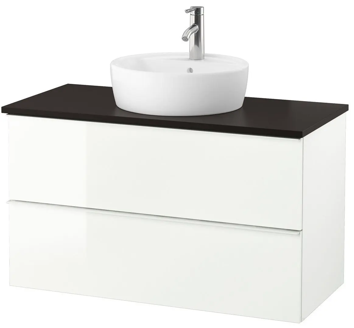 Набор тумбы с раковиной Ikea Godmorgon/Tolken/Tornviken раковина 45cm/смеситель 102x49x74 (Глянцевый Белый/Антрацит)
