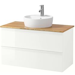 Набор тумбы с раковиной Ikea Godmorgon/Tolken/Tornviken раковина 45cm/смеситель 102x49x74 (Глянцевый Белый/Бамбук)