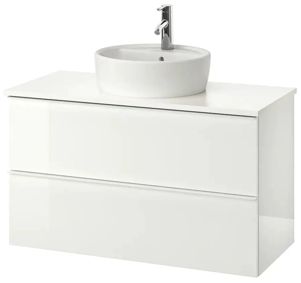 Набор тумбы с раковиной Ikea Godmorgon/Tolken/Tornviken раковина 45cm/смеситель 102x49x74 (Глянцевый Белый/Белый)