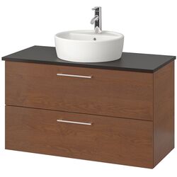Набор тумбы с раковиной Ikea Godmorgon/Tolken/Tornviken раковина 45cm/смеситель 102x49x74 (Под Коричневый Мореный Ясень/Антрацит)
