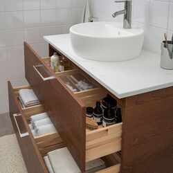 Набор тумбы с раковиной Ikea Godmorgon/Tolken/Tornviken раковина 45cm/смеситель 102x49x74 (Под Коричневый Мореный Ясень/Под Мрамор) Thumb