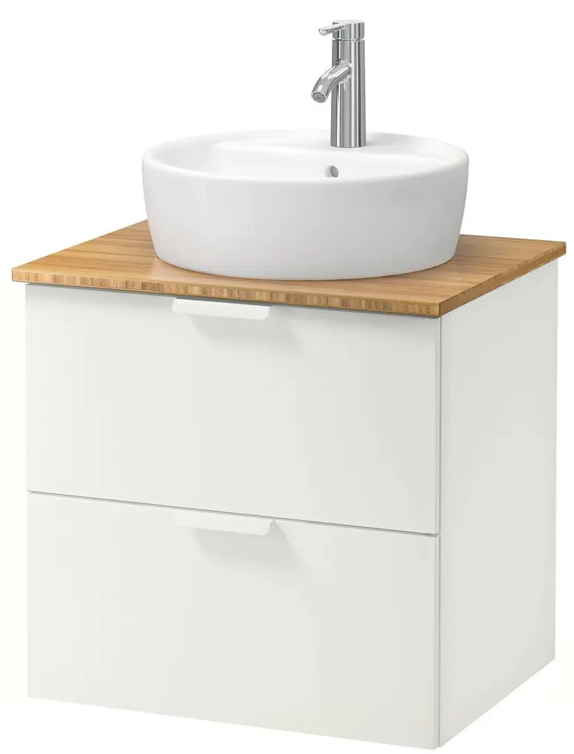 Набор тумбы с раковиной Ikea Godmorgon/Tolken/Tornviken раковина 45cm/смеситель 62x49x74 (Белый/Бамбук)