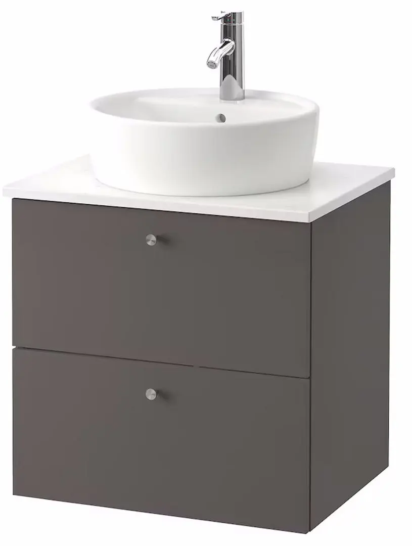Набор тумбы с раковиной Ikea Godmorgon/Tolken/Tornviken раковина 45cm/смеситель 62x49x74 (Гиллбурен Темно-серый/Под Мрамор)