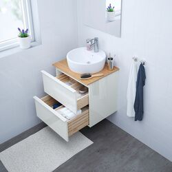 Набор тумбы с раковиной Ikea Godmorgon/Tolken/Tornviken раковина 45cm/смеситель 62x49x74 (Глянцевый Белый/Бамбук) Thumb
