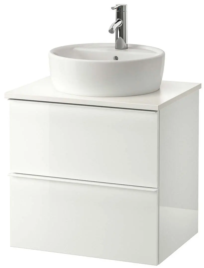 Набор тумбы с раковиной Ikea Godmorgon/Tolken/Tornviken раковина 45cm/смеситель 62x49x74 (Глянцевый Белый/Белый)