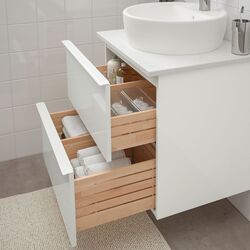 Набор тумбы с раковиной Ikea Godmorgon/Tolken/Tornviken раковина 45cm/смеситель 62x49x74 (Глянцевый Белый/Под Мрамор) Thumb