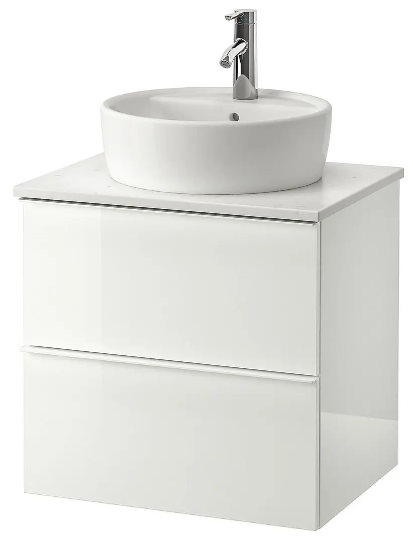Набор тумбы с раковиной Ikea Godmorgon/Tolken/Tornviken раковина 45cm/смеситель 62x49x74 (Глянцевый Белый/Под Мрамор)