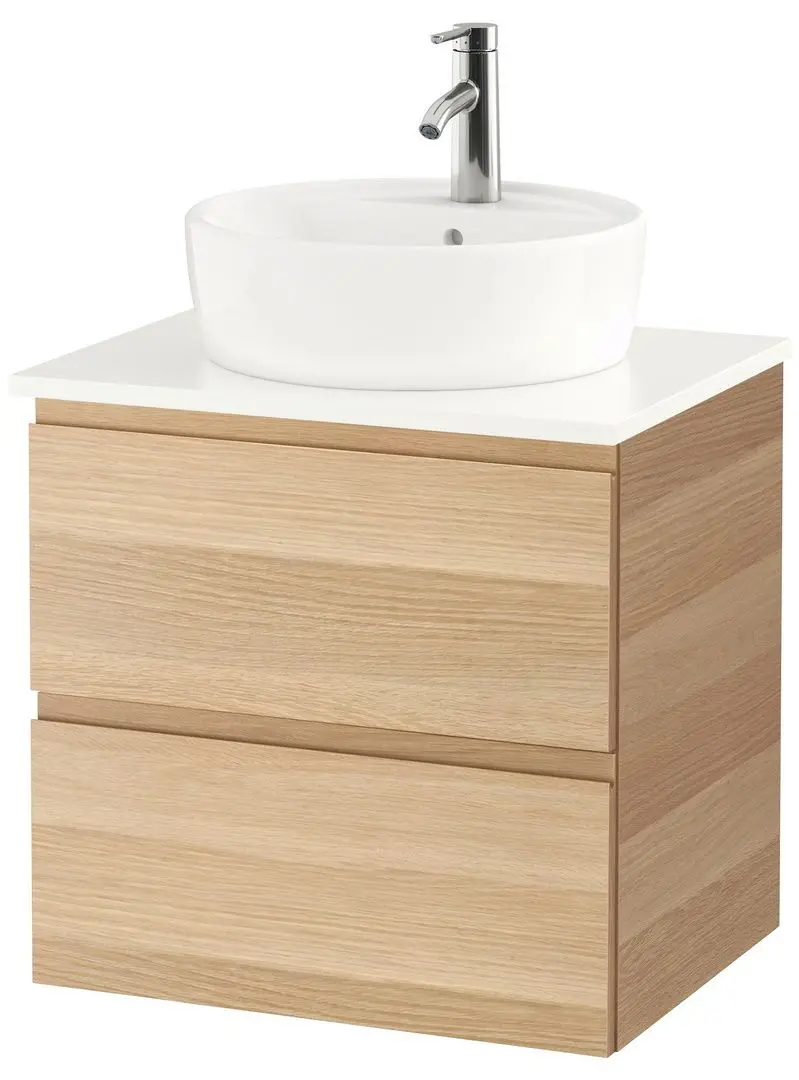 Набор тумбы с раковиной Ikea Godmorgon/Tolken/Tornviken раковина 45cm/смеситель 62x49x74 (Под Беленый Дуб/Белый)
