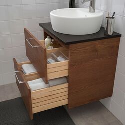 Набор тумбы с раковиной Ikea Godmorgon/Tolken/Tornviken раковина 45cm/смеситель 62x49x74 (Под Коричневый Мореный Ясень/Антрацит) Thumb