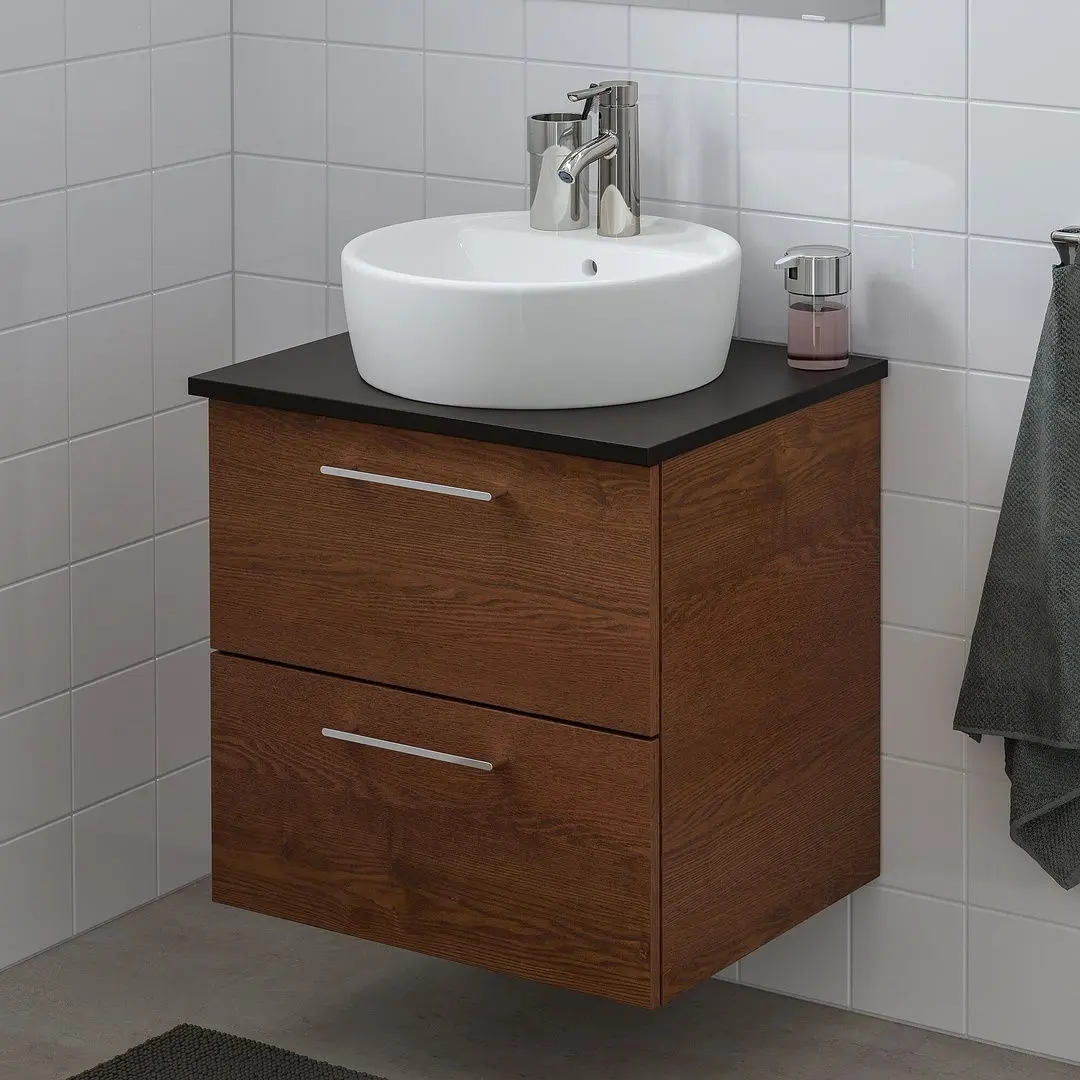 Набор тумбы с раковиной Ikea Godmorgon/Tolken/Tornviken раковина 45cm/смеситель 62x49x74 (Под Коричневый Мореный Ясень/Антрацит) - 5