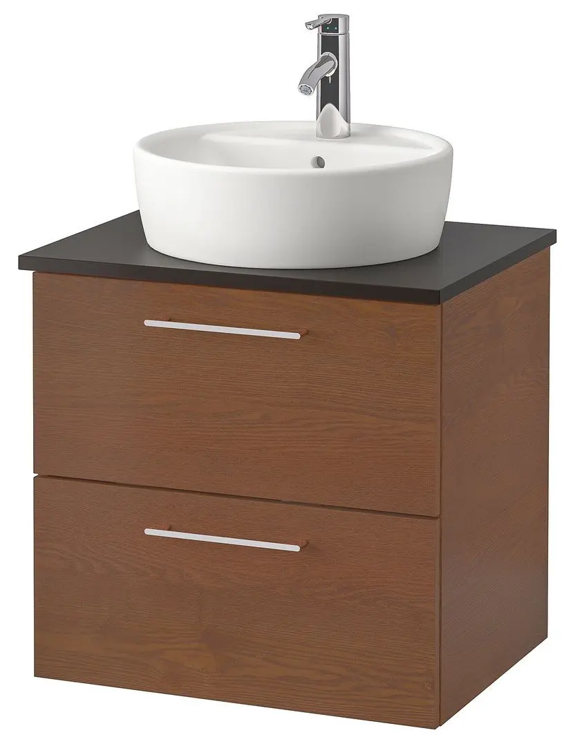 Набор тумбы с раковиной Ikea Godmorgon/Tolken/Tornviken раковина 45cm/смеситель 62x49x74 (Под Коричневый Мореный Ясень/Антрацит)