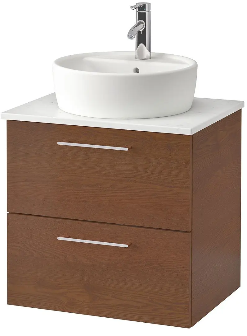 Набор тумбы с раковиной Ikea Godmorgon/Tolken/Tornviken раковина 45cm/смеситель 62x49x74 (Под Коричневый Мореный Ясень/Под Мрамор)
