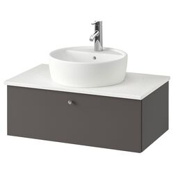 Набор тумбы с раковиной Ikea Godmorgon/Tolken/Tornviken раковина 45cm/смеситель 82x49x45 (Гилбурен Темно-серый/Под Мрамор)