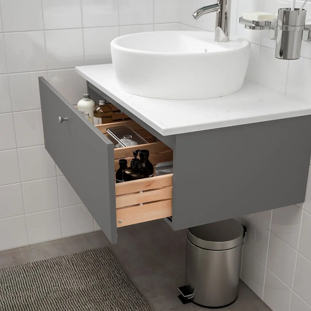 Набор тумбы с раковиной Ikea Godmorgon/Tolken/Tornviken раковина 45cm/смеситель 82x49x45 (Гилбурен Темно-серый/Под Мрамор) - 4