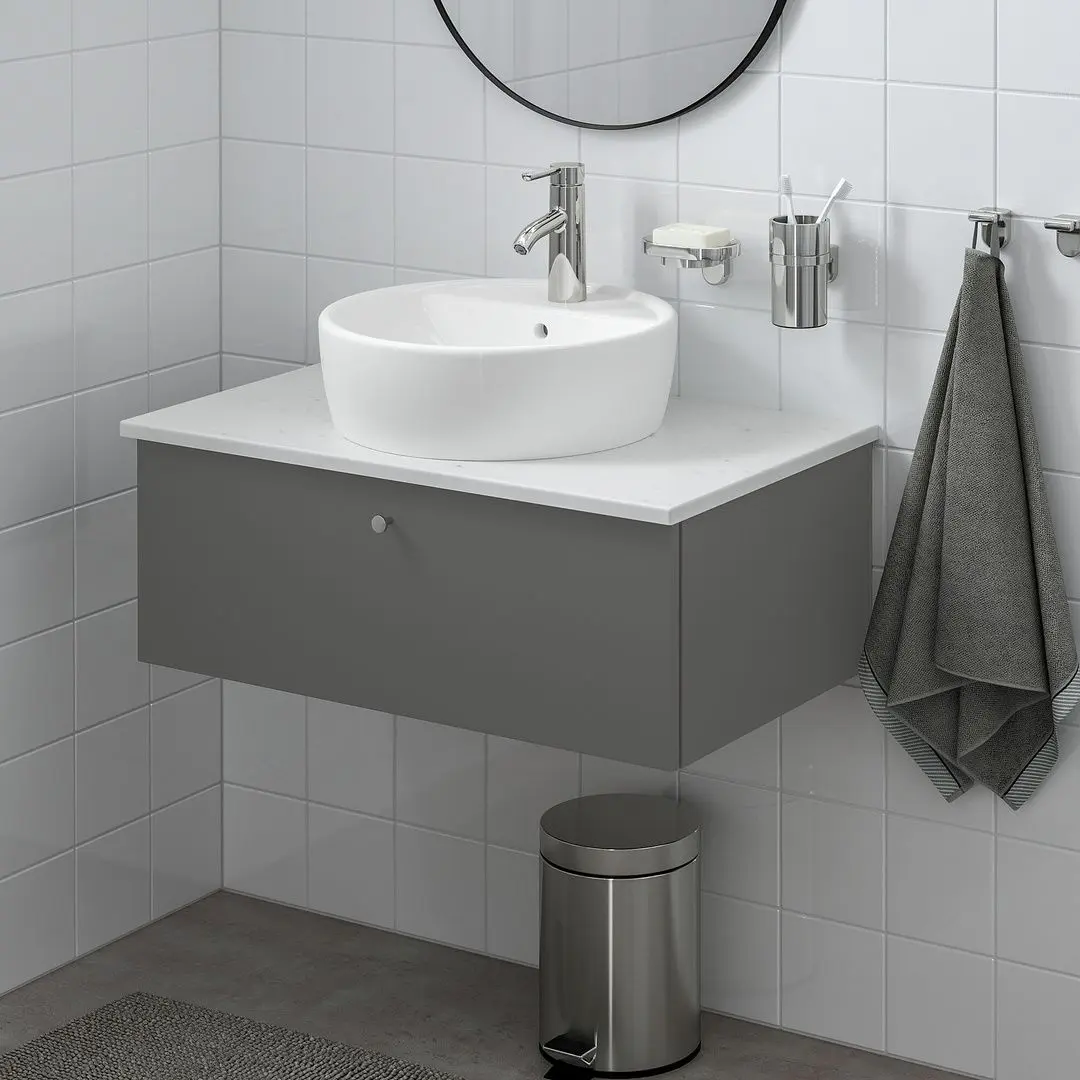 Набор тумбы с раковиной Ikea Godmorgon/Tolken/Tornviken раковина 45cm/смеситель 82x49x45 (Гилбурен Темно-серый/Под Мрамор) - 5