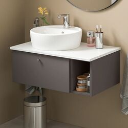 Набор тумбы с раковиной Ikea Godmorgon/Tolken/Tornviken раковина 45cm/смеситель 82x49x45 (Гиллбурен Темно-серый/Под Мрамор) Thumb