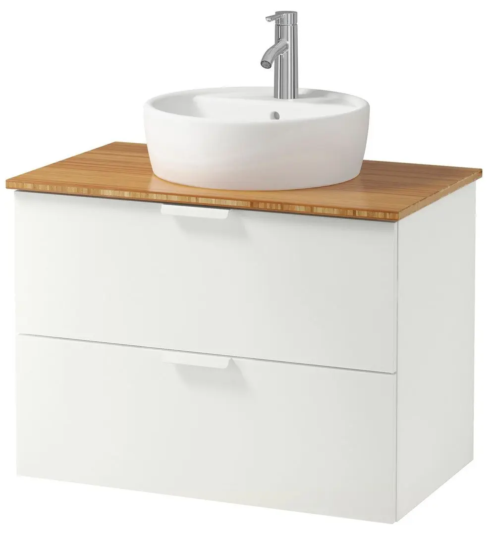 Набор тумбы с раковиной Ikea Godmorgon/Tolken/Tornviken раковина 45cm/смеситель 82x49x74 (Белый/Бамбук)