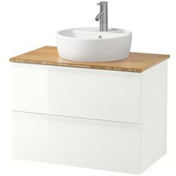Набор тумбы с раковиной Ikea Godmorgon/Tolken/Tornviken раковина 45cm/смеситель 82x49x74 (Глянцевый Белый/Бамбук)