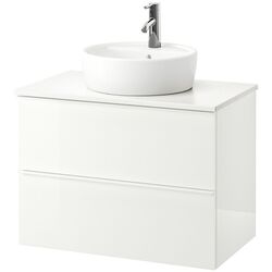 Набор тумбы с раковиной Ikea Godmorgon/Tolken/Tornviken раковина 45cm/смеситель 82x49x74 (Глянцевый Белый/Под Мрамор)