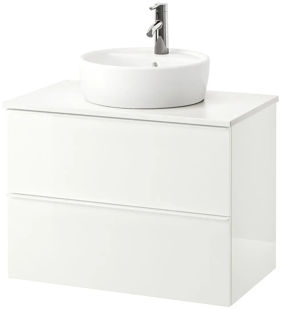 Набор тумбы с раковиной Ikea Godmorgon/Tolken/Tornviken раковина 45cm/смеситель 82x49x74 (Глянцевый Белый/Под Мрамор)