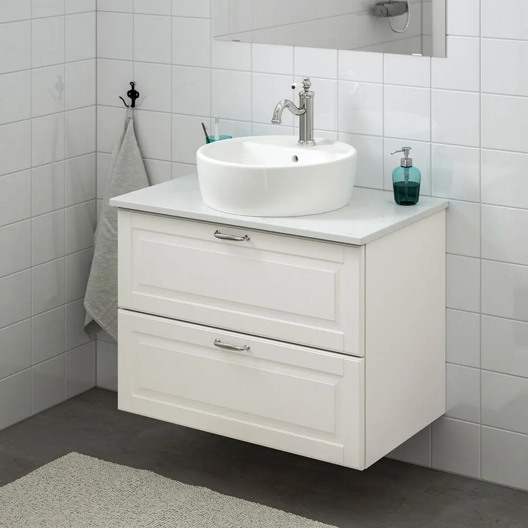 Набор тумбы с раковиной Ikea Godmorgon/Tolken/Tornviken раковина 45cm/смеситель 82x49x74 (Кащен Белый/Имитация Мрамора) - 6
