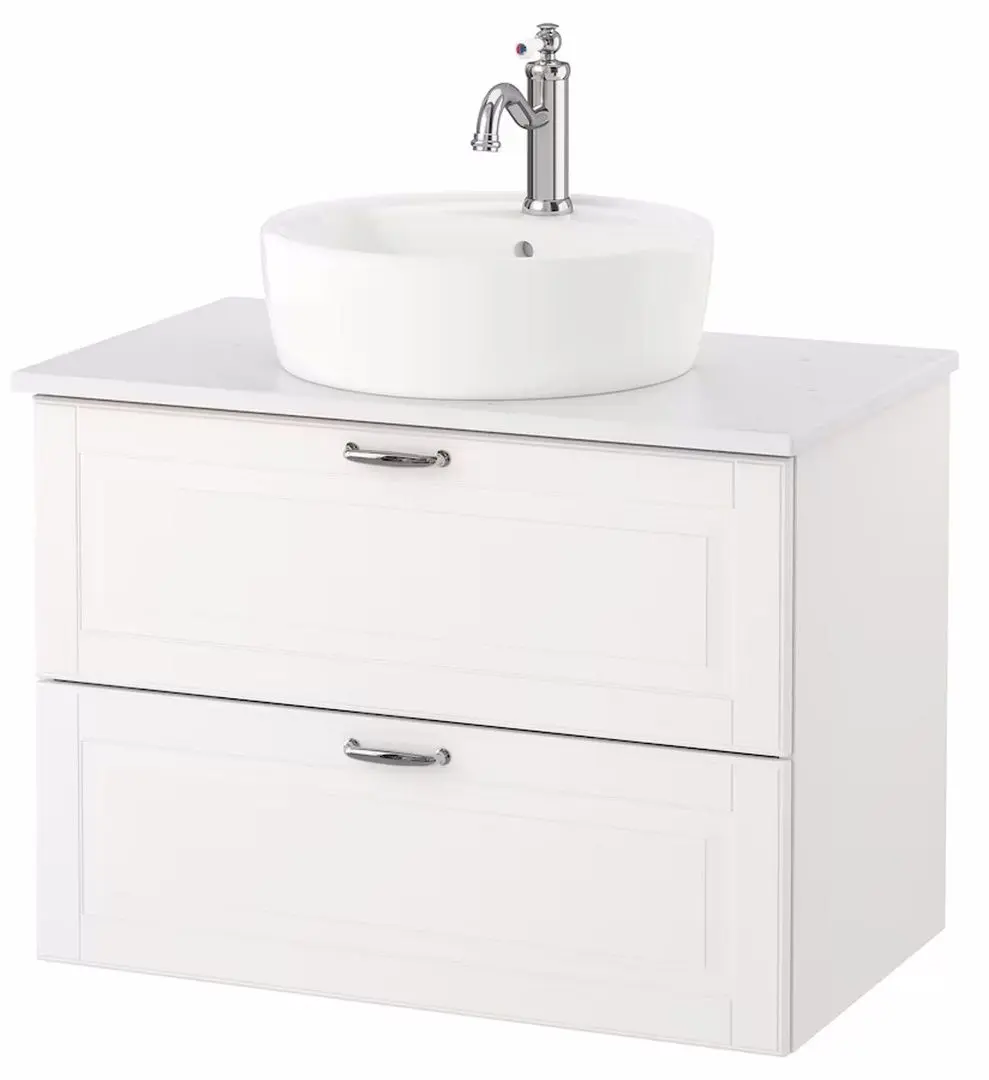 Набор тумбы с раковиной Ikea Godmorgon/Tolken/Tornviken раковина 45cm/смеситель 82x49x74 (Кащен Белый/Имитация Мрамора)