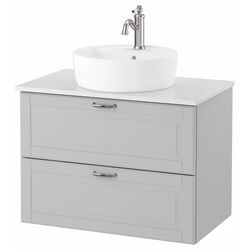 Набор тумбы с раковиной Ikea Godmorgon/Tolken/Tornviken раковина 45cm/смеситель 82x49x74 (Кащен Серый/Имитация Мрамора)