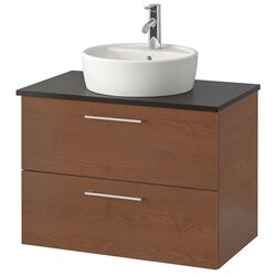 Набор тумбы с раковиной Ikea Godmorgon/Tolken/Tornviken раковина 45cm/смеситель 82x49x74 (Под Коричневый Мореный Ясень/Антрацит)