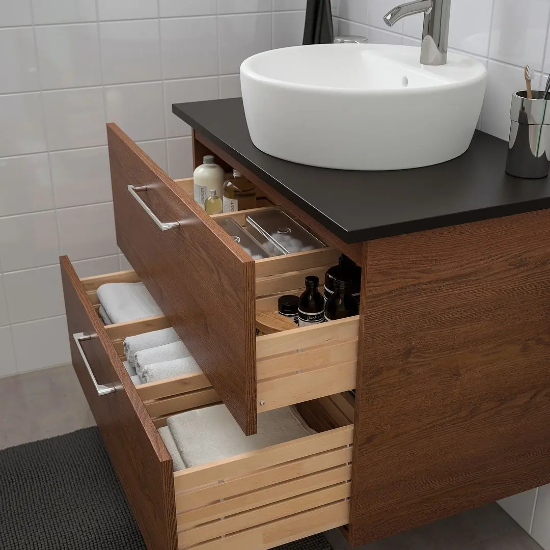 Набор тумбы с раковиной Ikea Godmorgon/Tolken/Tornviken раковина 45cm/смеситель 82x49x74 (Под Коричневый Мореный Ясень/Антрацит) - 4