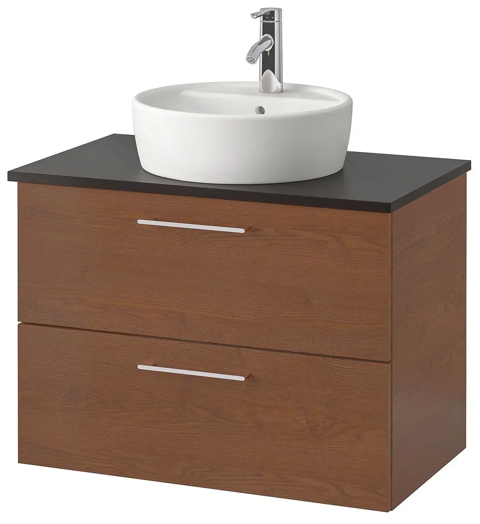 Набор тумбы с раковиной Ikea Godmorgon/Tolken/Tornviken раковина 45cm/смеситель 82x49x74 (Под Коричневый Мореный Ясень/Антрацит)