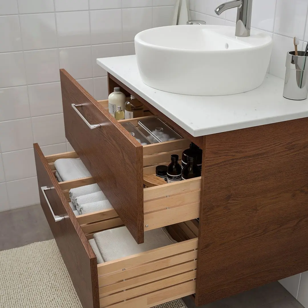 Набор тумбы с раковиной Ikea Godmorgon/Tolken/Tornviken раковина 45cm/смеситель 82x49x74 (Под Коричневый Мореный Ясень/Под Мрамор) - 4