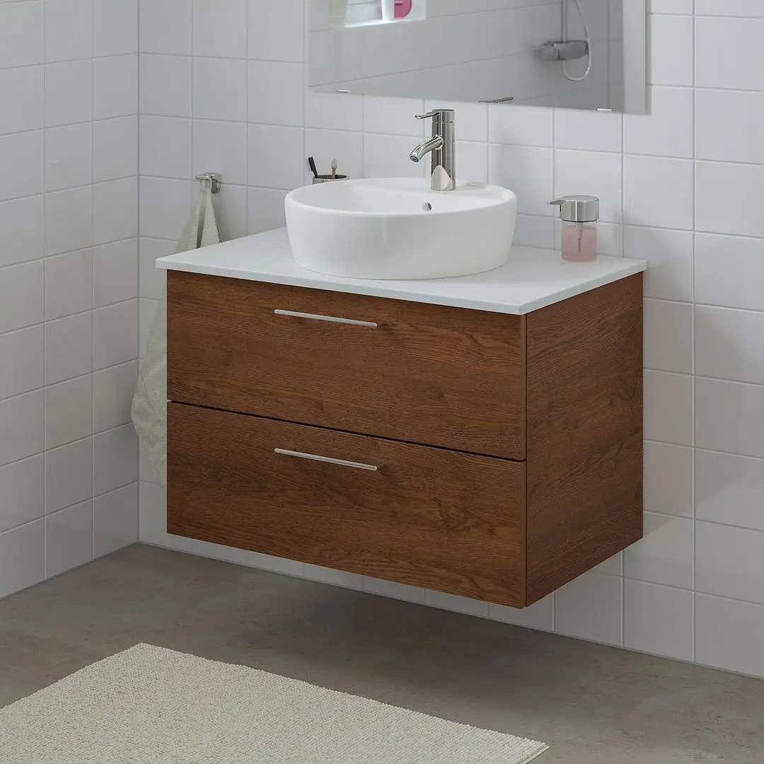 Набор тумбы с раковиной Ikea Godmorgon/Tolken/Tornviken раковина 45cm/смеситель 82x49x74 (Под Коричневый Мореный Ясень/Под Мрамор) - 5