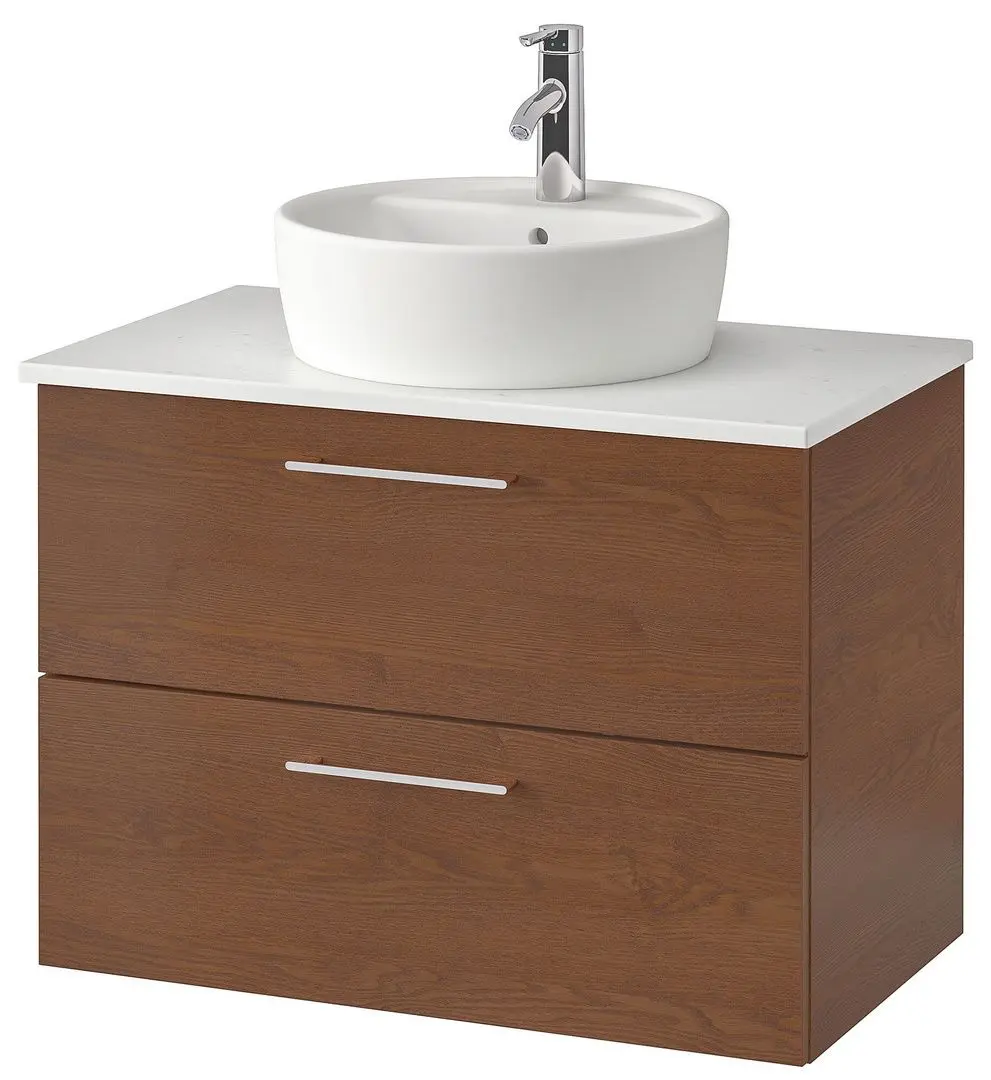 Набор тумбы с раковиной Ikea Godmorgon/Tolken/Tornviken раковина 45cm/смеситель 82x49x74 (Под Коричневый Мореный Ясень/Под Мрамор)