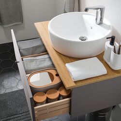 Набор тумбы с раковиной Ikea Godmorgon/Tolken/Tornviken раковина 45cm/смеситель 82x49x74 (Темно-серый/Бамбук) Thumb